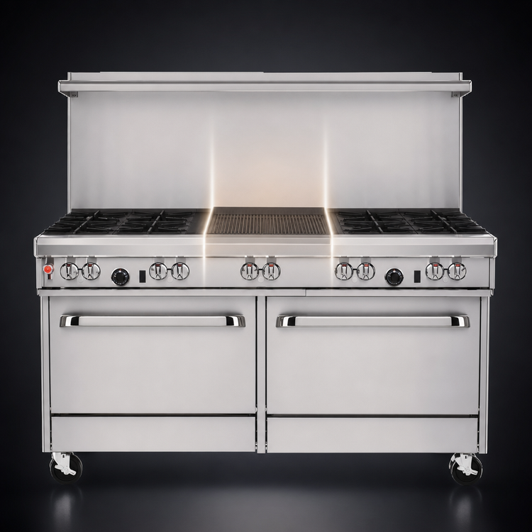 Product image #4 for Southbend Ultimate 60-Inch Gas Restaurant Range with 4 Pyromax Burners, 24-Inch Charbroiler, and 2 Cabinets