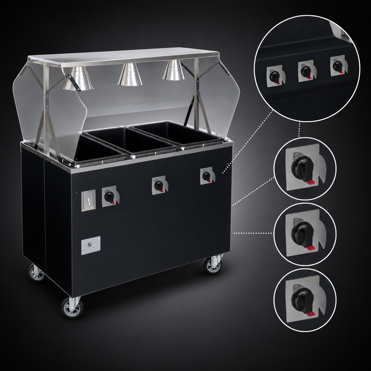 Product image #4 for Vollrath 2-Series Affordable Portable Deluxe 3-Well Mobile Hot Food Station with Breath Guard