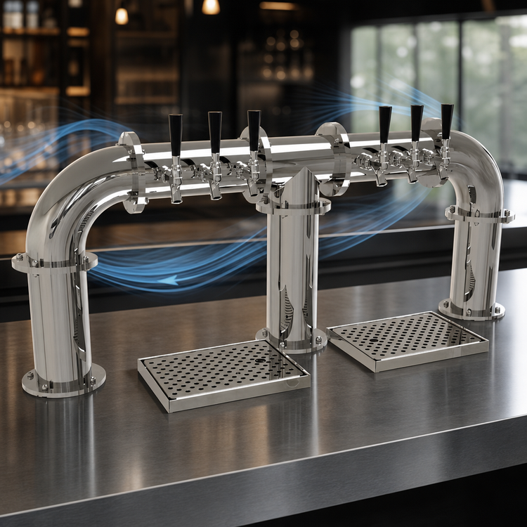 Product image #4 for Glastender Countertop Pipe Bridge Draft Dispensing Tower, 6 Faucets, Air-Cooled, Mirror Finish