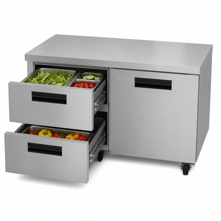 Product image #4 for Hoshizaki Steelheart 60-Inch 2-Section Undercounter Refrigerator with 1 Solid Door and 2 Drawers
