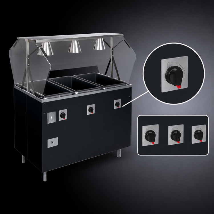 Product image #4 for Vollrath 2-Series Affordable Portable 3-Well Mobile Hot Food Station with Buffet Breath Guard and Enclosed Storage Base, Black, 208-240V