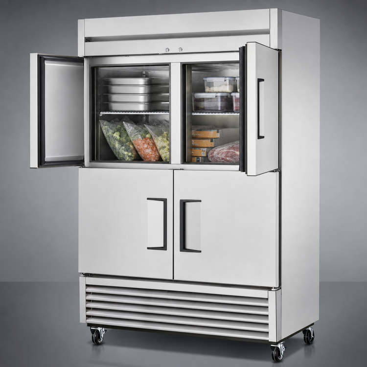 Product image #4 for True Two-Section Reach-In Freezer with 4 Half Doors, -10°F