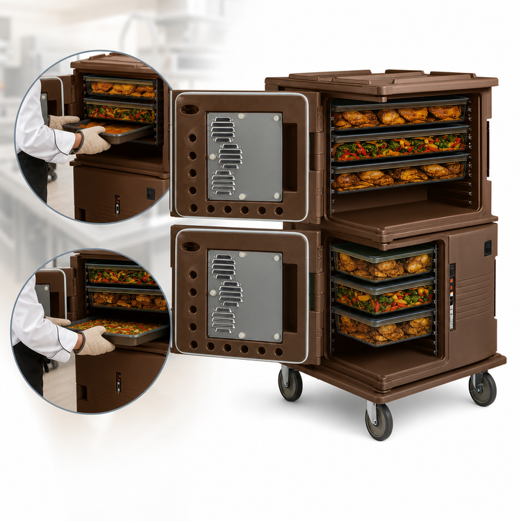 Product image #5 for Cambro Ultra Camcart H-Series Electric Heated Front-Loading Food Pan Carrier, 2-Compartment, Dark Brown, 110V