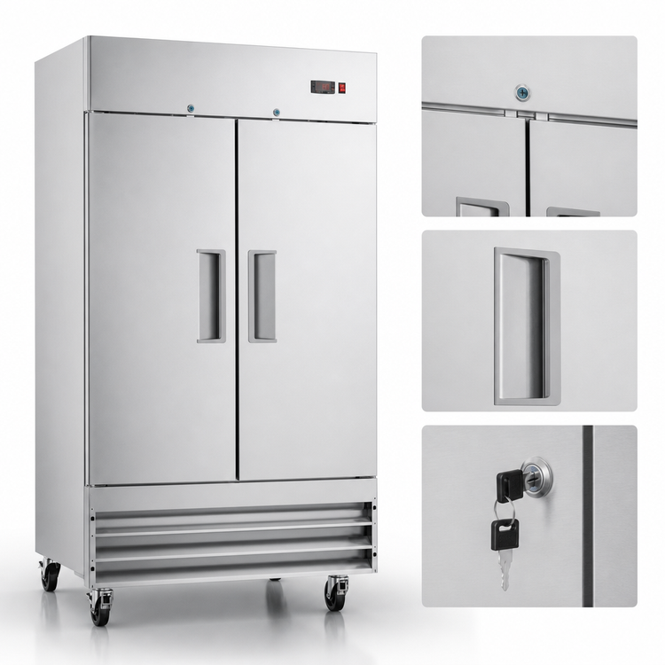 Product image #4 for KoolMore Two-Section Reach-In Freezer, 35 Cu. Ft., Bottom-Mount Self-Contained, Stainless Steel, Solid Doors