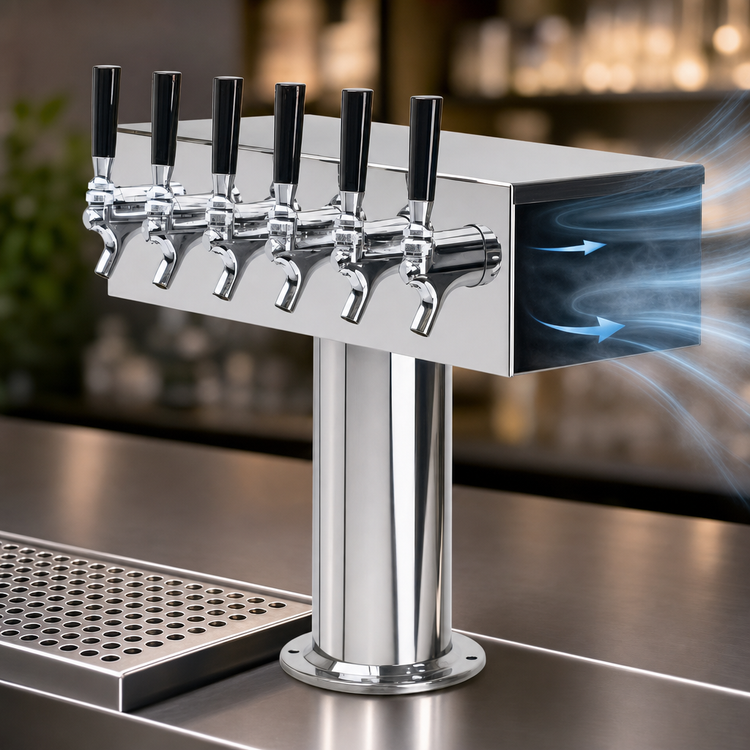 Product image #4 for 20-Inch T-Style Countertop Air-Cooled 6-Faucet Draft Beer Tower, Polished Stainless Steel