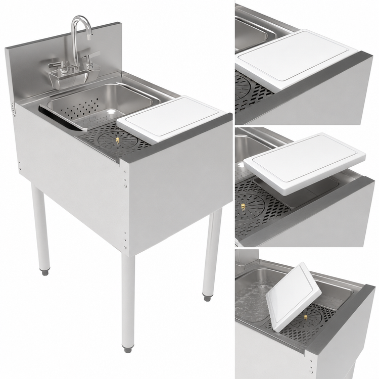 Product image #5 for Perlick Top Shelf Series 18-Inch Underbar Prep Sink with Sink Bowl, Cutting Board and Glass Rinser