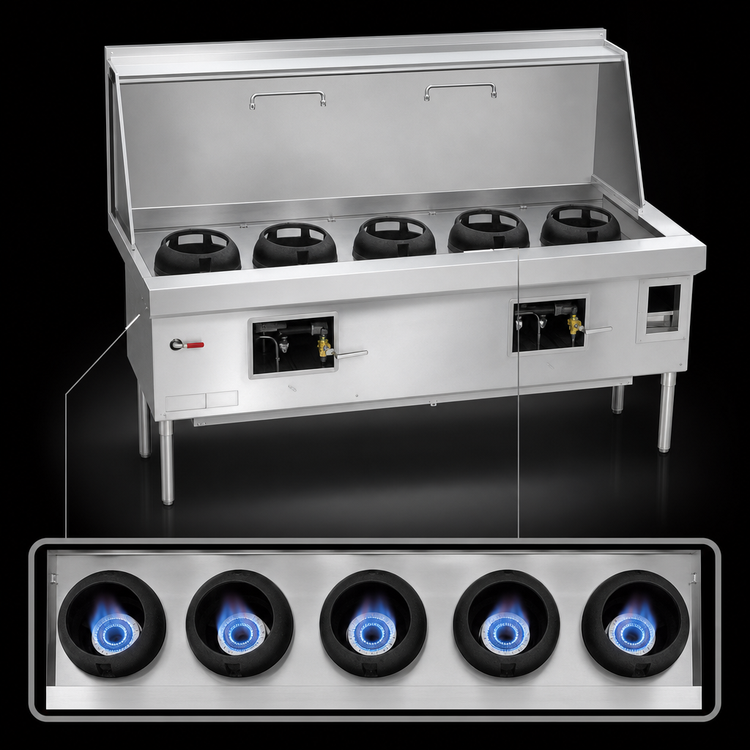 Product image #4 for EcoDeck Waterless 5-Chamber Gas Wok Range with Sink and Water Wash Bar