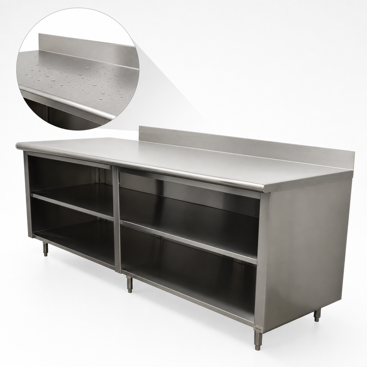 Product image #4 for Advance Tabco Special Value Series 120" x 24" 16-Gauge 304 Stainless Steel Open Base Work Table with 5" Backsplash and Mid-Shelf