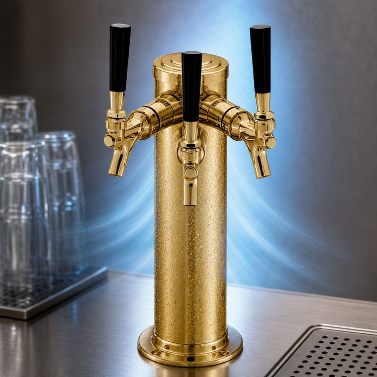 Product image #4 for Perlick Century 4026TF2 3-Faucet Glycol-Cooled Countertop Draft Arm Beer Tower, Tarnish-Free Brass, Extra Height