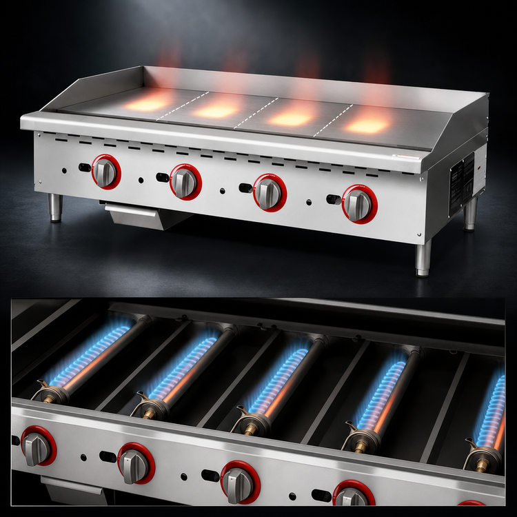 Product image #4 for Omcan 48-Inch Countertop Natural Gas Griddle with Thermostatic Controls and 1-Inch Polished Steel Plate