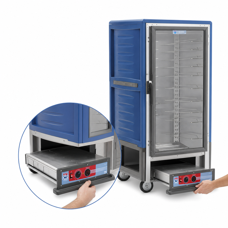 Product image #4 for Metro C5 3 Series Mobile Heated Holding Cabinet, 3/4 Height, Blue Insulation Armour, Clear Polycarbonate Door, Universal Wire Slides, 120V