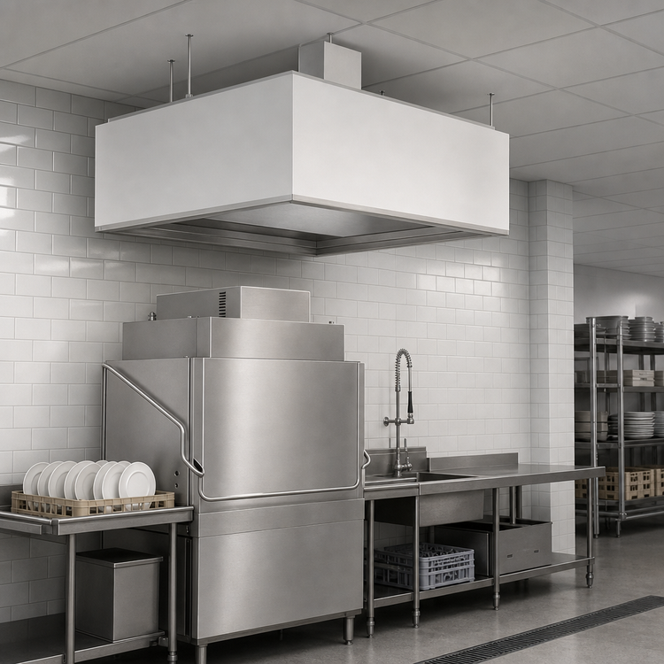 Product image #5 for SimpleSpec Type II Dishwasher Canopy Hood with Exhaust Collar, Ceiling Mount, 64 x 48 x 24 Inches, for 44-Inch Conveyor Dish Machines