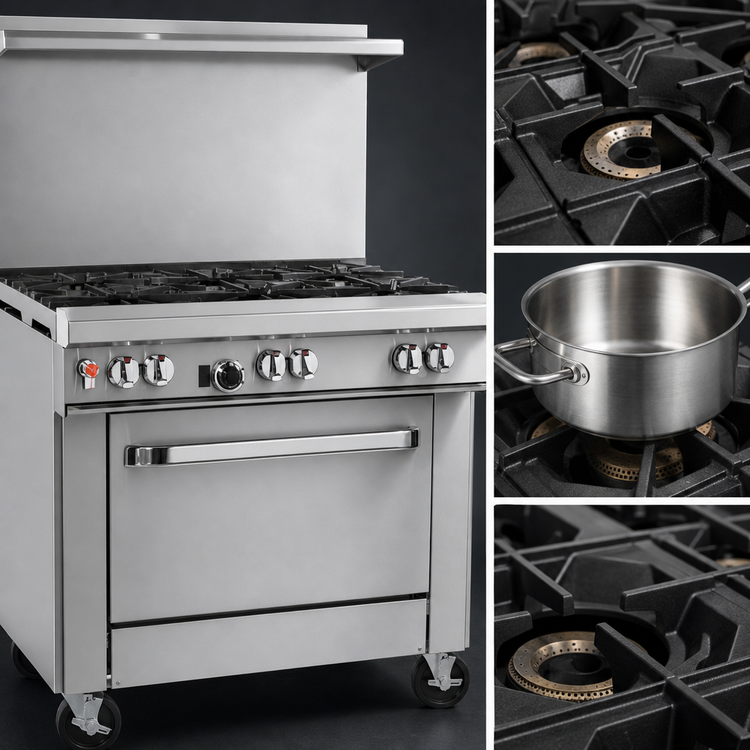 Product image #4 for Southbend Ultimate 24-Inch Gas Restaurant Range with 4 Open Burners, Cabinet Base, and Backriser with Hi-Shelf