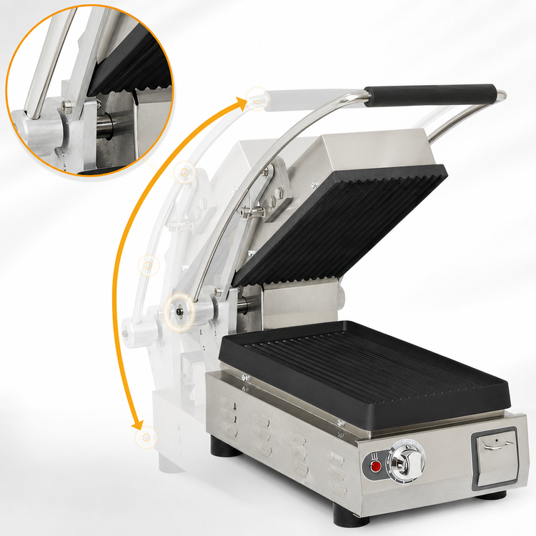 Product image #4 for Pro-Max 2.0 7.5 x 14.2 in Grooved Cast Iron Sandwich Grill / Panini Press, 120V