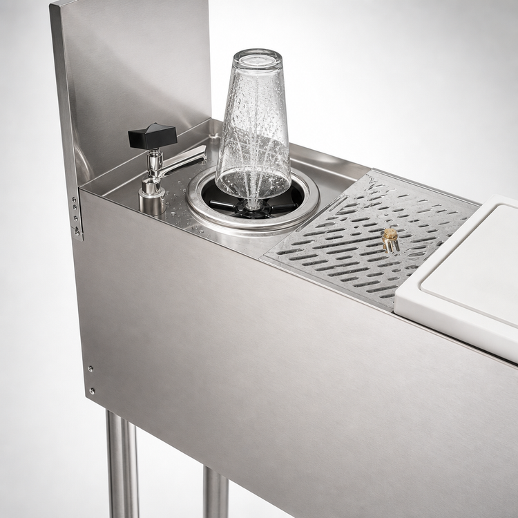 Product image #5 for Top Shelf Series 8-Inch Wide Freestanding Underbar Prep Sink with Cutting Board, Glass Rinser, and Tool Well Faucet