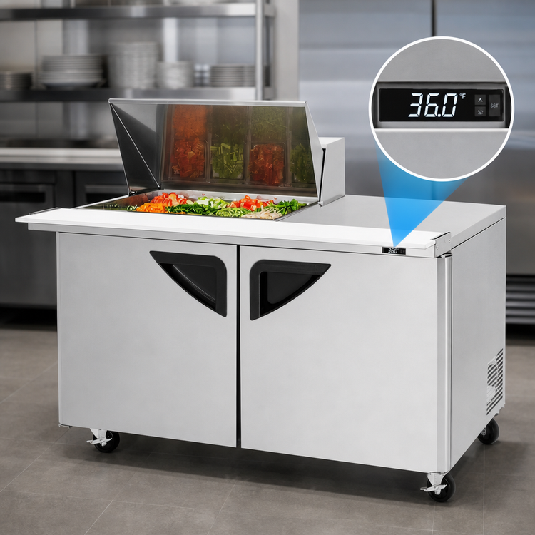 Product image #4 for Turbo Air Super Deluxe 60-Inch Mega Top Sandwich/Salad Prep Table Refrigerator, 2-Section, 12-Pan, 19 Cu. Ft.