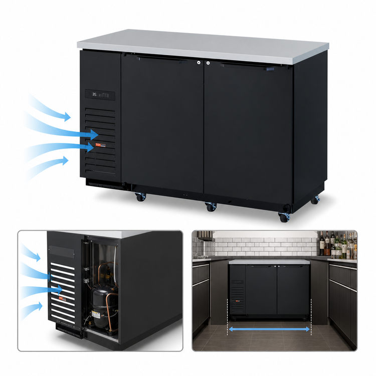 Product image #4 for Turbo Air Super Deluxe Two-Section Back Bar Cooler, 19 Cu. Ft., Side-Mounted Self-Contained Refrigeration, Solid Doors