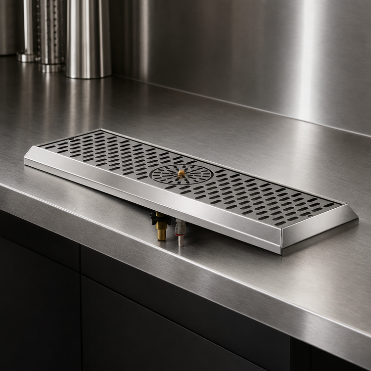 Product image #4 for Perlick C18000 Series 26-3/4 Inch Surface-Mount Stainless Steel Drip Tray Trough with Center Glass Rinser