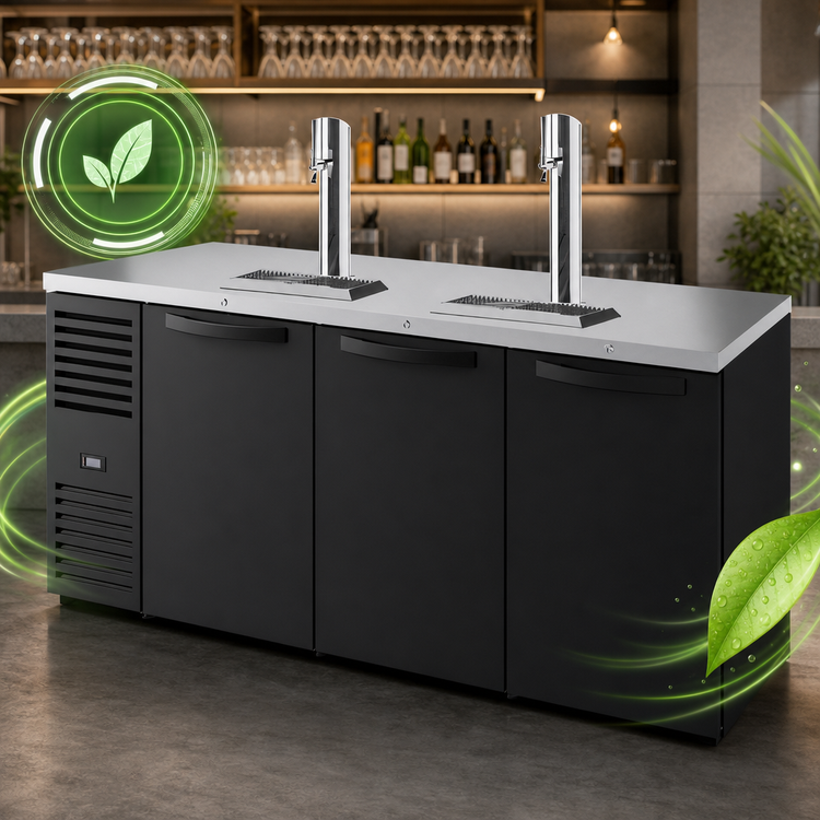 Product image #4 for True Three-Section 72-Inch Refrigerated Draft Beer Cooler with 2 Columns and Stainless Countertop