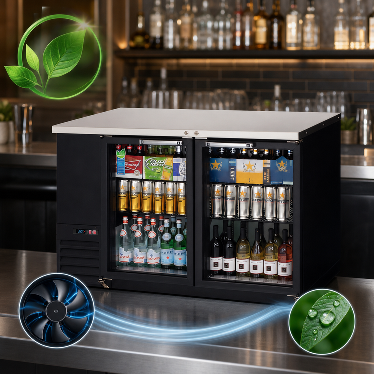 Product image #4 for Everest Refrigeration EBB59G Two-Section Glass Door Back Bar Refrigerator, 57-3/4 Inch Wide, 20 Cu. Ft.