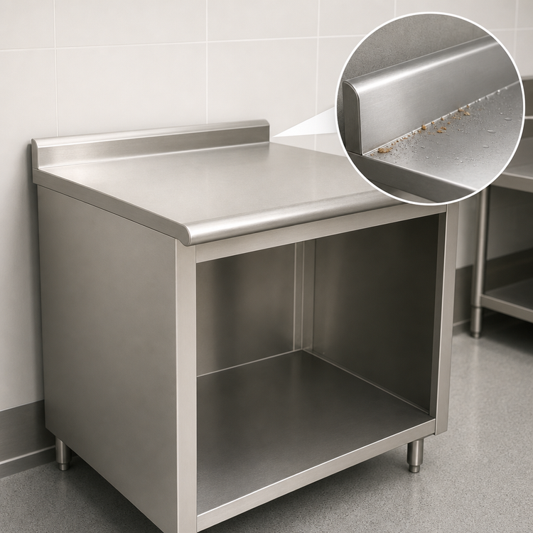 Product image #4 for Advance Tabco 72-Inch x 36-Inch 14-Gauge 304 Stainless Steel Work Table with Open Front Cabinet Base and 1-1/2-Inch Rear Up-Turn