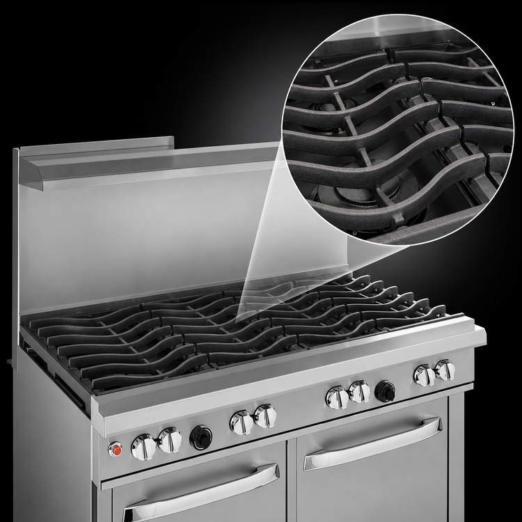 Product image #4 for Ultimate 48-Inch Commercial Gas Restaurant Range with 7 Open Burners and 2 Space Saver Ovens