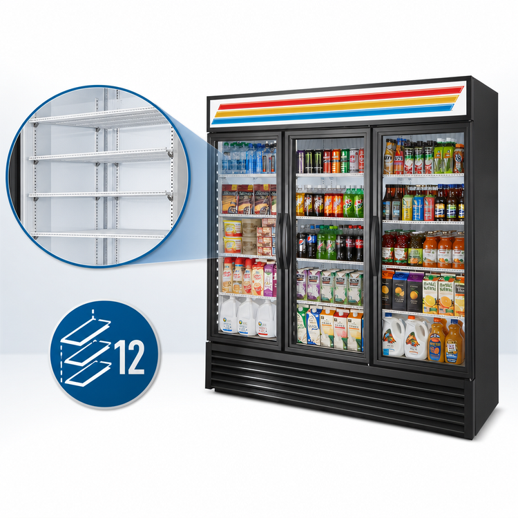 Product image #4 for True GDM-72-HC~TSL01 Three-Section Glass Door Refrigerated Merchandiser, Standard Look, Self-Contained Bottom-Mount
