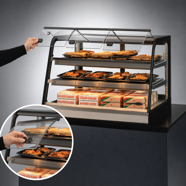 Product image #4 for Federal Industries Countertop Hot Self-Serve Merchandiser with Curved Glass and 2-Tier Heated Shelves, 47-Inch Wide