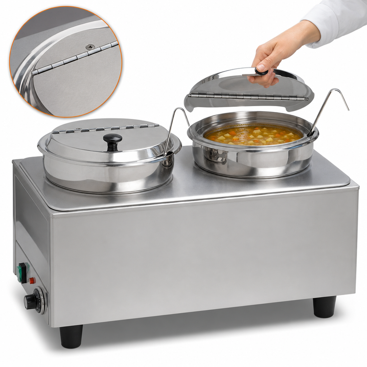 Product image #4 for Winco Benchmark Countertop Soup Station Warmer with (2) 7-Qt Wells, Hinged Inset Lids and Ladles