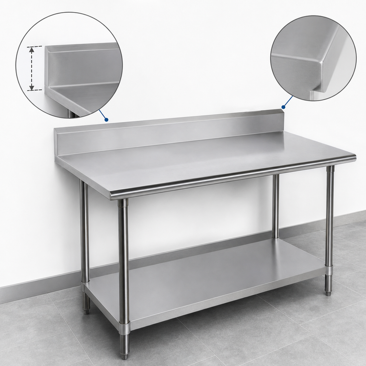 Product image #4 for Advance Tabco KSS-369 108-Inch x 36-Inch 304 Stainless Steel Work Table with 5-Inch Backsplash and Adjustable Undershelf