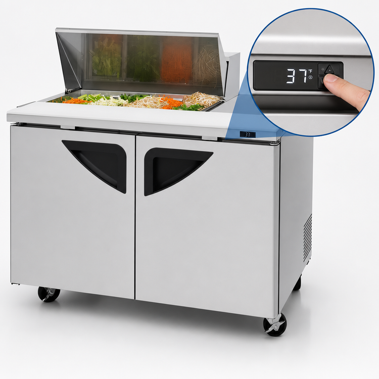 Product image #4 for Turbo Air Super Deluxe 48 1/4-Inch Two-Section Refrigerated Sandwich/Salad Prep Table with 8-Pan Opening and 2 Doors