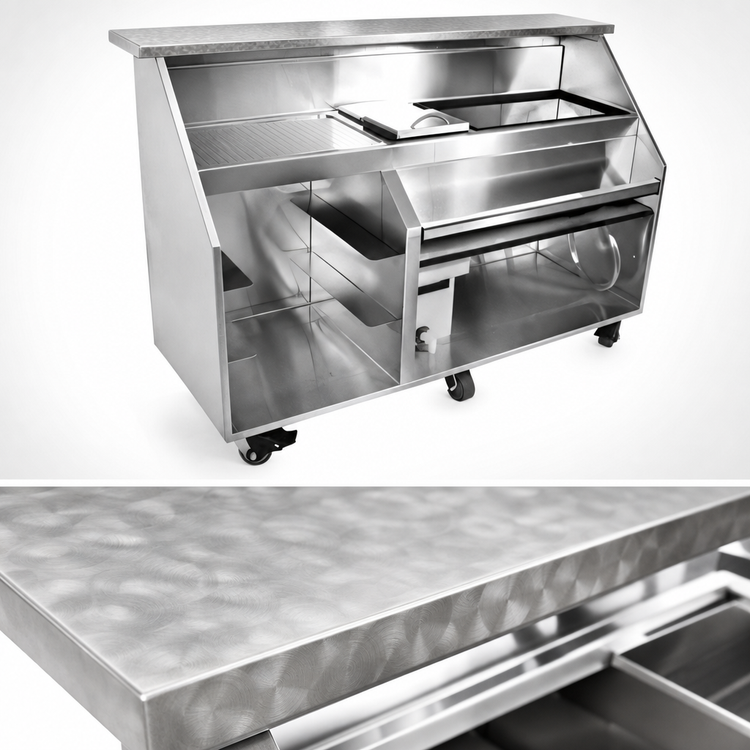 Product image #4 for Glastender Stainless Steel Portable Glassware Bar, 78-Inch, with 18-Inch Cocktail Ice Bin and 30-Inch Iced Beverage Compartment