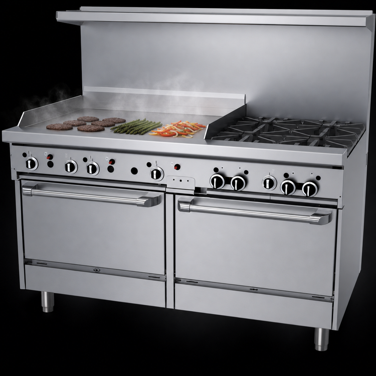 Product image #4 for Garland GF Starfire Pro 60-Inch Gas Restaurant Range with 4 Open Burners, 36-Inch Thermostatic Griddle, and 2 Standard Ovens