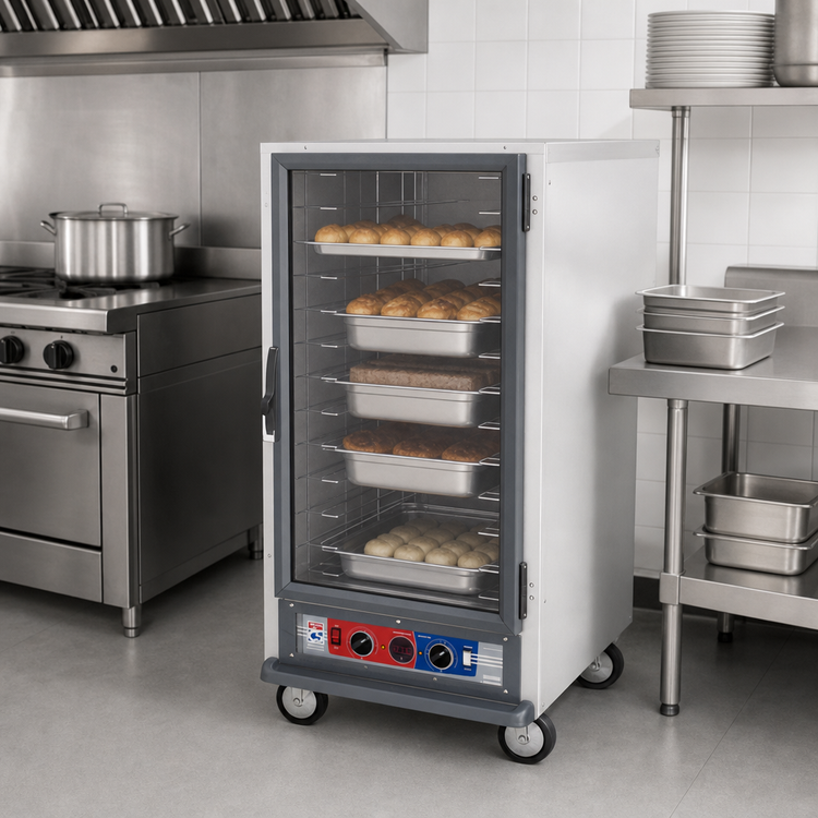 Product image #4 for 3/4 Height Mobile Combination Heated Holding and Proofing Cabinet with Clear Polycarbonate Door and Lip Load Slides