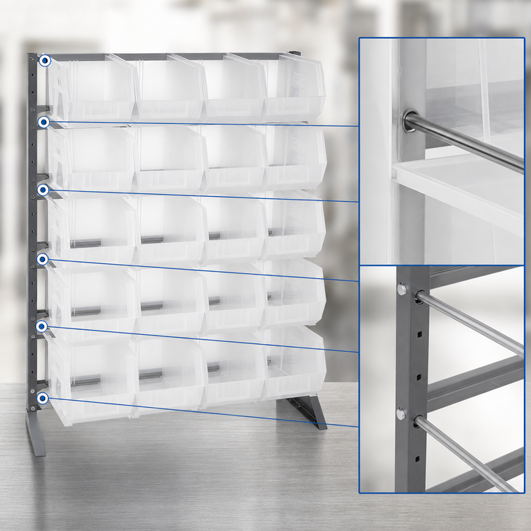 Product image #4 for Quantum Single-Sided Rail Rack with 12 Rails and 24 Clear Bins