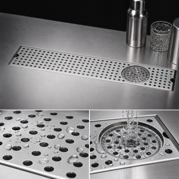 Product image #4 for 30-Inch Surface-Mount Stainless Steel Drip Tray Trough with Integral Glass Rinser