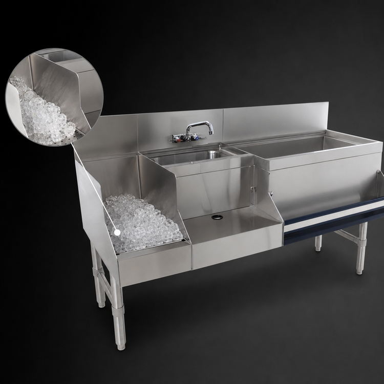 Product image #4 for Advance Tabco Prestige Uni-Serv 48-Inch Stainless Steel Speed Bar with Left Ice Bin and Blender Recess