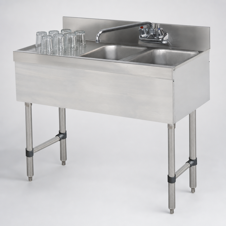 Product image #4 for Advance Tabco Special Value Series 48-Inch 2-Compartment Stainless Steel Bar Sink with Left Drainboard and 6-Inch Splash-Mounted Faucet