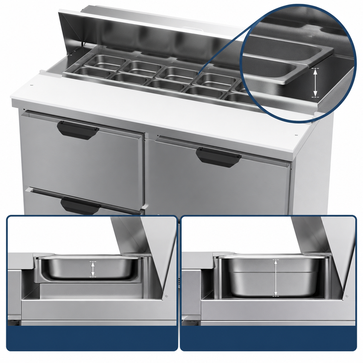 Product image #5 for Beverage-Air 48-Inch Two-Section Sandwich Top Refrigerated Counter with 12-Pan Top and 4 Drawers