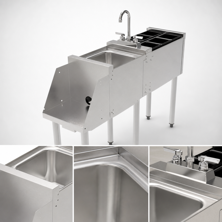 Product image #5 for Perlick 12-Inch Freestanding Stainless Steel Underbar Blender Station with Dump Sink and Recessed Blender Shelf