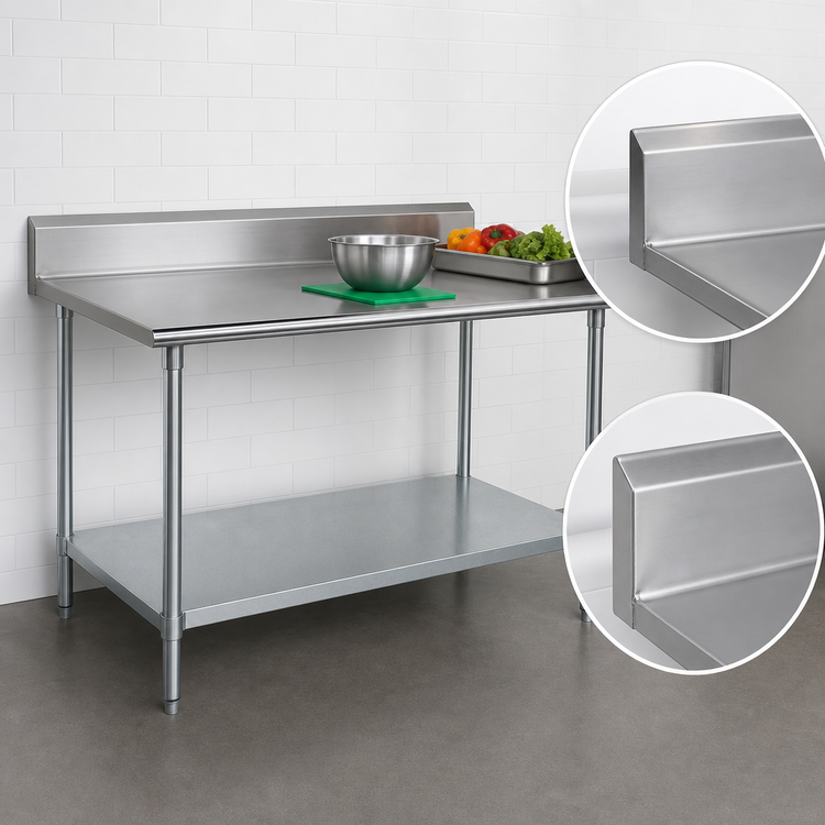 Product image #4 for Advance Tabco KMG-249 108-Inch x 24-Inch 304 Stainless Steel Work Table with 5-Inch Backsplash and Galvanized Undershelf