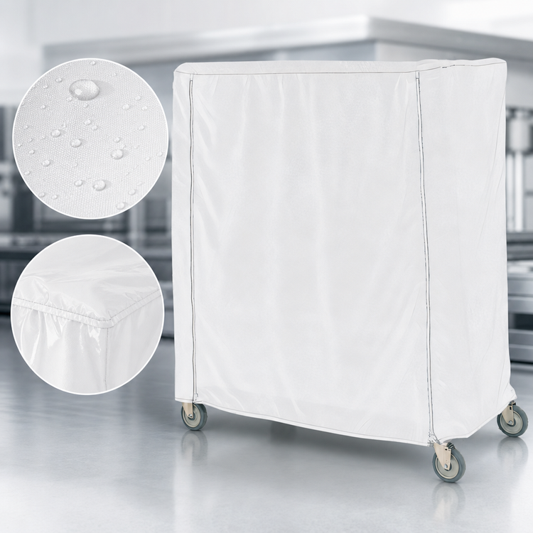 Product image #4 for Metro 60 x 21 x 74 Inch Waterproof White Vinyl-Nylon Coated Queen Mary & Banquet Cart Cover