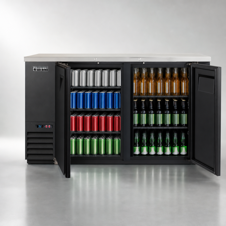 Product image #4 for Everest Refrigeration EBB69-24 Two-Section Back Bar Refrigerator, 68 Inch Wide, 20 Cu. Ft., Stainless Steel Top, Side-Mounted Self-Contained Refrigeration