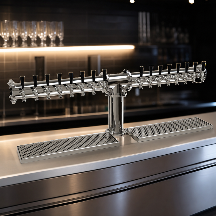 Product image #4 for Glastender PT-16-MF 16-Faucet Air-Cooled Countertop Pipe Tee Draft Dispensing Tower, Mirror Finish