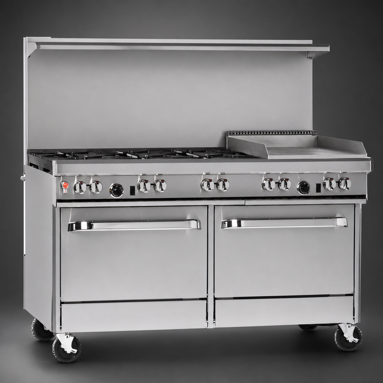 Product image #4 for Southbend Ultimate 60-Inch Commercial Gas Restaurant Range with 3 Star/Saute Burners, 2 Pyromax Burners, Raised Griddle/Broiler, Convection Oven and Cabinet Base