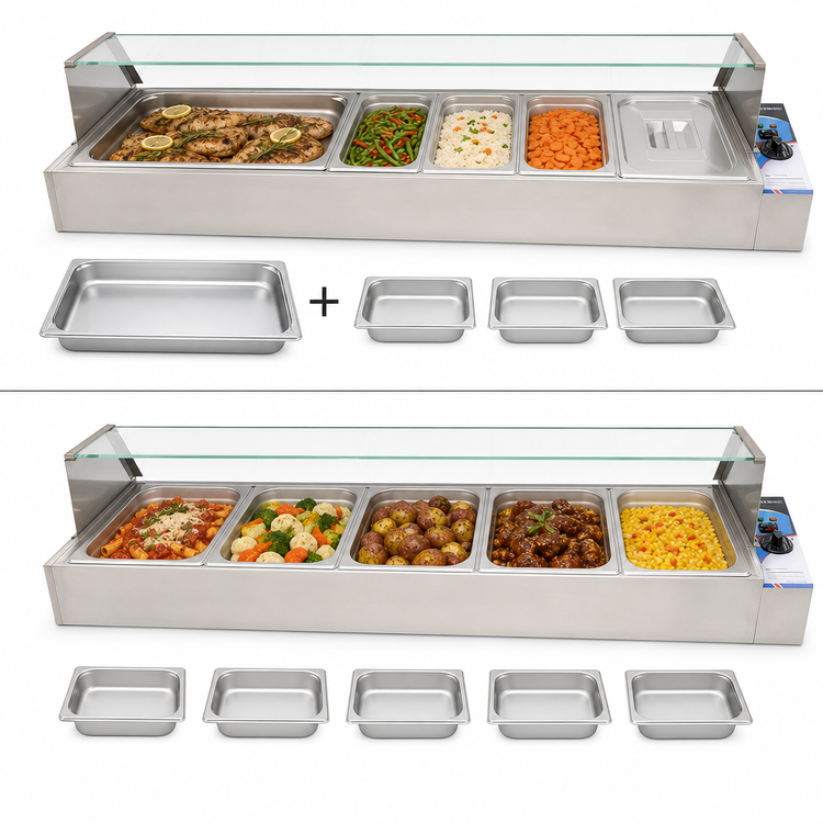 Product image #4 for Countertop Wet Bain Marie Food Warmer, Stainless Steel, 5-Pan Capacity, 110V