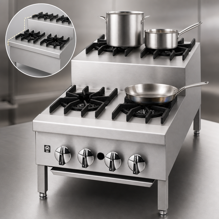 Product image #4 for Supreme 36" Gas Floor Model Step-Up Hotplate with (7) Open Burners