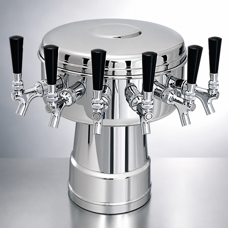 Product image #4 for Glastender 5-Faucet Mushroom Draft Dispensing Tower, Mirror Finish, Glycol Cooled
