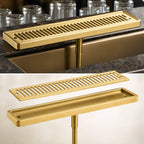 Thumbnail image #4 for Perlick Corporation 5025TF Surface-Mount Brass Beverage Drip Tray Trough with Removable Louvered Glass Rack, 19 x 4-7/8 Inch