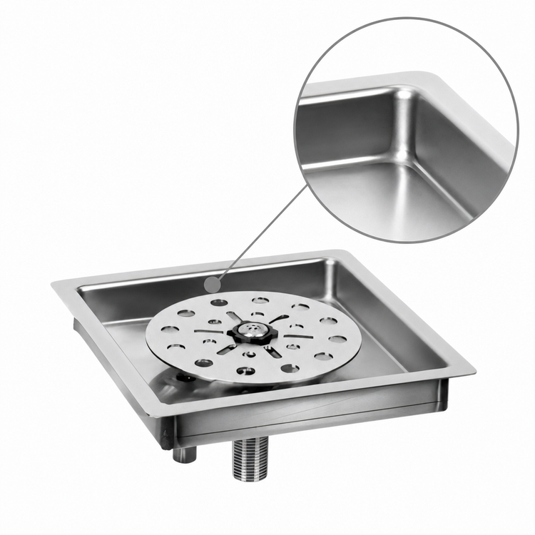 Product image #4 for Glastender 7-Inch Square Drop-In Rinser Faucet Drain Tray, Stainless Steel